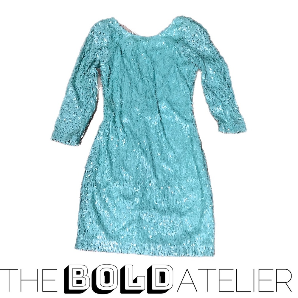 Teal cocktail sequin dress